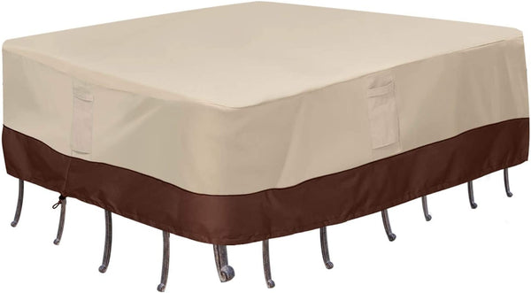 Waterproof Patio Furniture Set Cover, Lawn Patio Furniture Cover with Padded Handles, Patio/Outdoor Dining Square Table Chairs Cover(Medium, Beige & Brown)