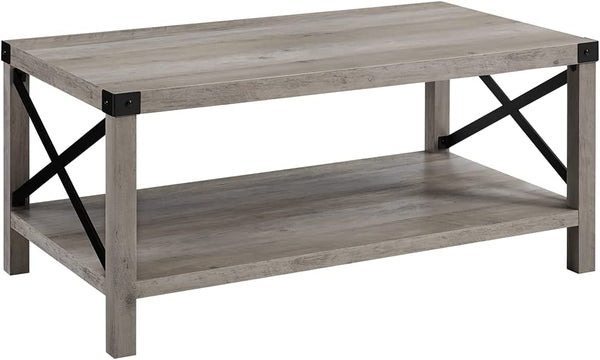 Modern House & Office Metal X Coffee Table, 40 Inch, Grey Wash