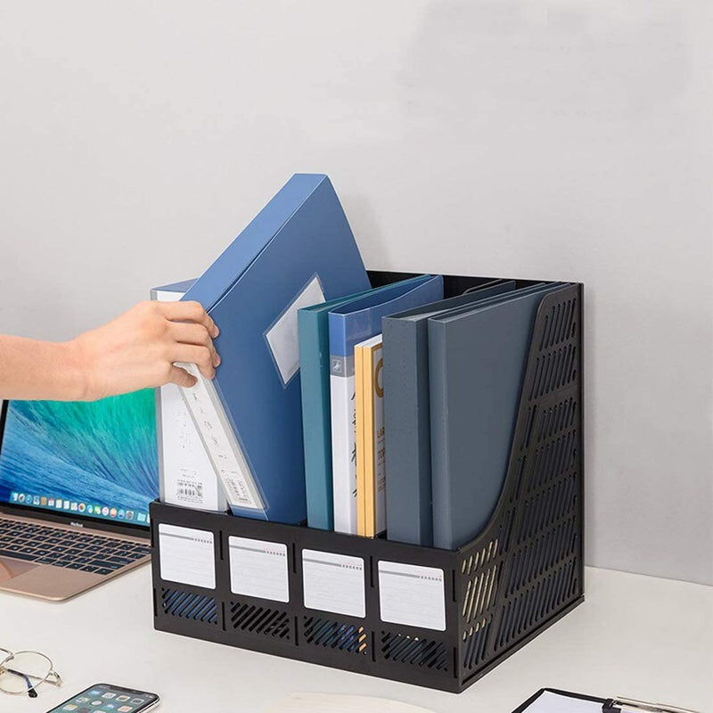 File Organizer Book Holder with 4 Compartments Desktop Storage File Holder Basket Frames Files Divider Box Document Cabinet File Rack