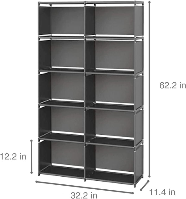 10-Grid Cube Storage Organizer Tall Portable Bookshelf Vertical Shelf for Storage