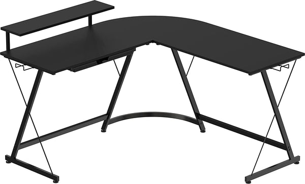 Multi-Tasking Computer and Laptop L-Shape Desk with Monitor Stand