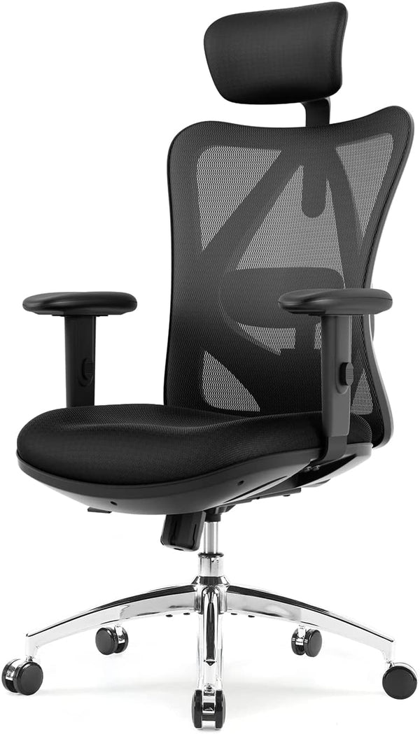 Adjustable Headrest with 2D Armrest, Lumbar Support and PU Wheels, Swivel Computer Task Chair for Office, Tilt Function Computer Chair