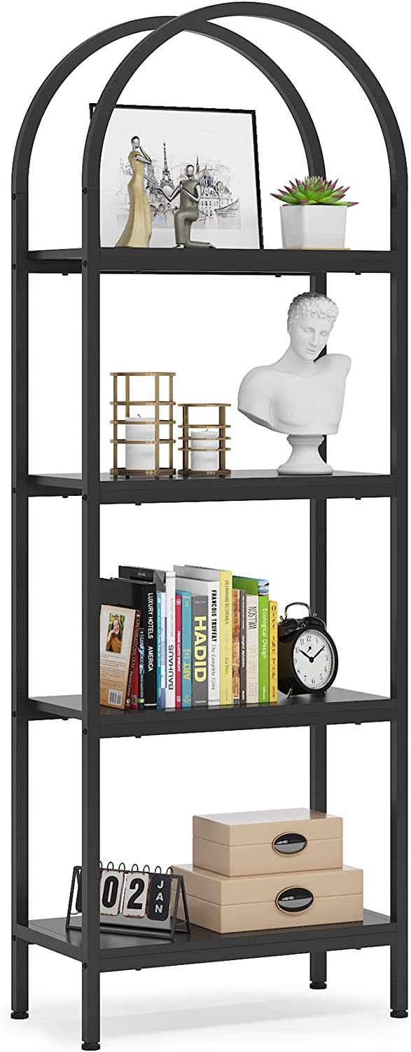 70.8" Wood Bookcase Storage Shelves with Metal Frame, Freestanding Display Rack Tall Shelving Unit for Office