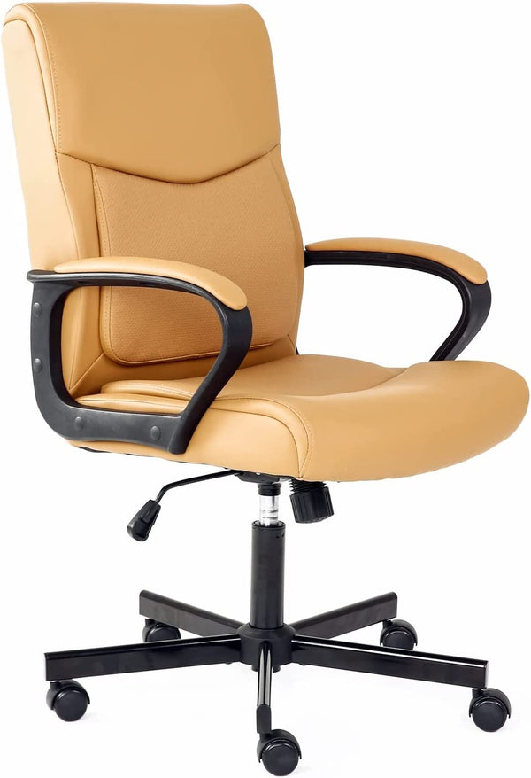 Lumber support with High density foam cushion Adjustable Caramel PU Leather Executive Office Chair, Ergonomic Rolling Swivel Task Computer Chair with Armrest