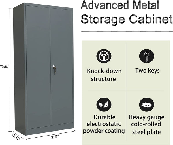 Metal Storage Cabinet with 2 Doors and 4 Shelves,  Steel Storage Cabinet for Office