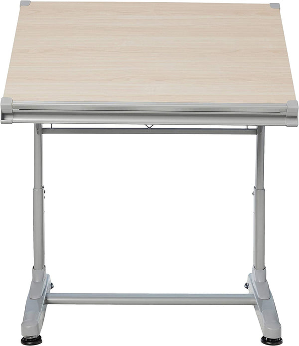 Adjustable Height and Angle Drafting Table Drawing Desk with Large Surface (Silver Frame/Birch Top, 40" W X 26" D)