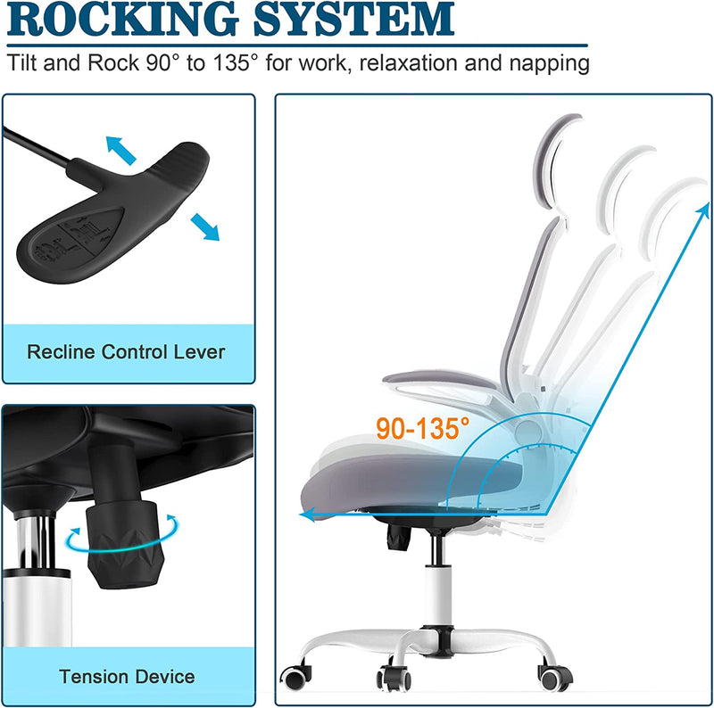 Gaming Chair with High Back Ergonomic Adjustable Lumbar Support and Headrest, Swivel Task Chair with flip-up Armrests