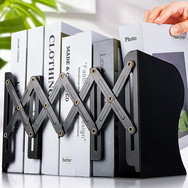 Non Skid Book Ends to Hold Books, Metal Adjustable Book Ends Decorative Bookends for Home Office