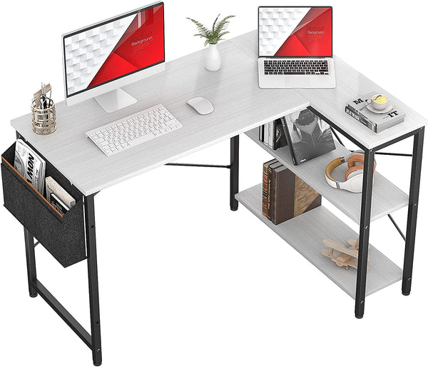Small L Shaped Computer Desk,  47 Inch Corner Desk with Reversible Storage Shelves for Home Office Workstation