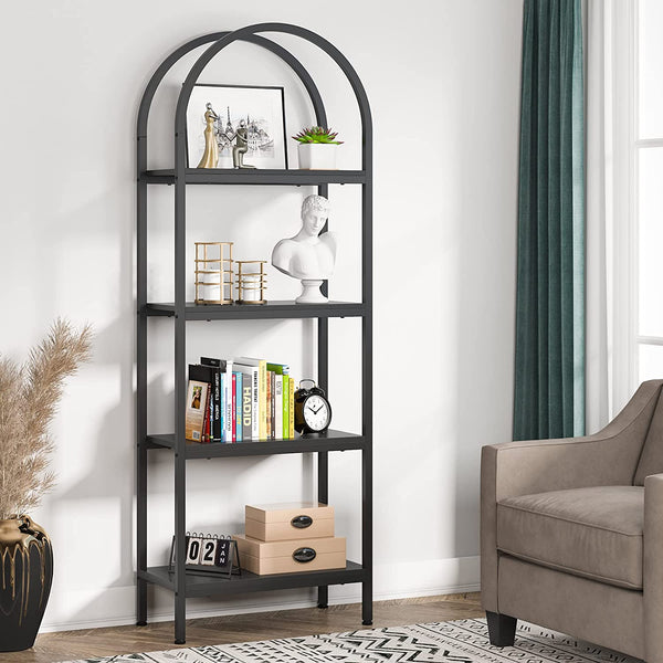 70.8" Wood Bookcase Storage Shelves with Metal Frame, Freestanding Display Rack Tall Shelving Unit for Office
