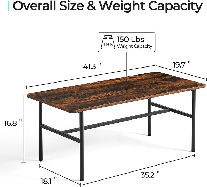 Wood Coffee Table Rectangle with Sturdy Metal Frame and Wood Finish, Fits for Simple Rustic & Modern Style, Easy Assembly