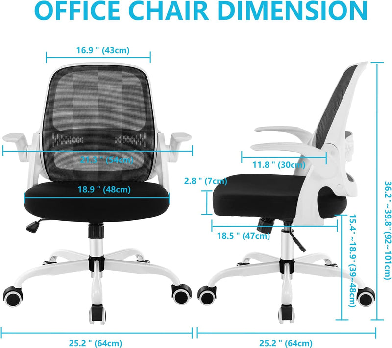 Breathable Mesh Computer Chair, Comfy Swivel Task Chair with Flip-up Armrests and Adjustable Height Desk Chair