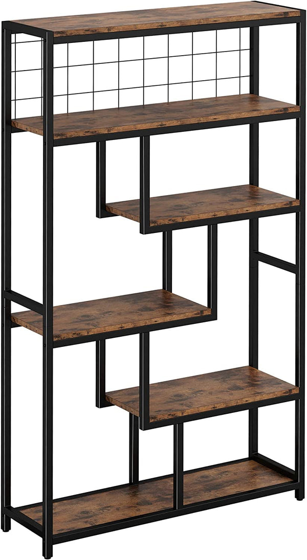 Vintage Brown Bookshelves and Bookcases , 6-Shelf Etagere Bookcase Open Display Shelves with Sturdy Metal Frame