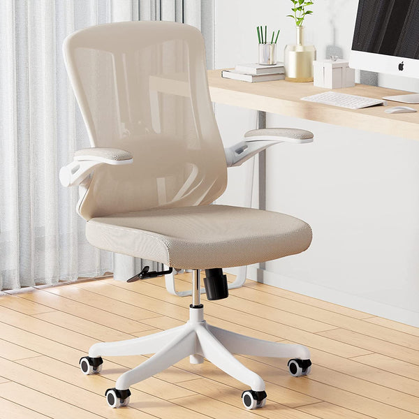 Breathable Mid-Back Comfortable Mesh Computer Chair with PU Silent Wheels, Flip-up Armrests, Tilt Function, Lumbar Support