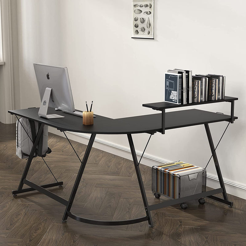 Multi-Tasking Computer and Laptop L-Shape Desk with Monitor Stand