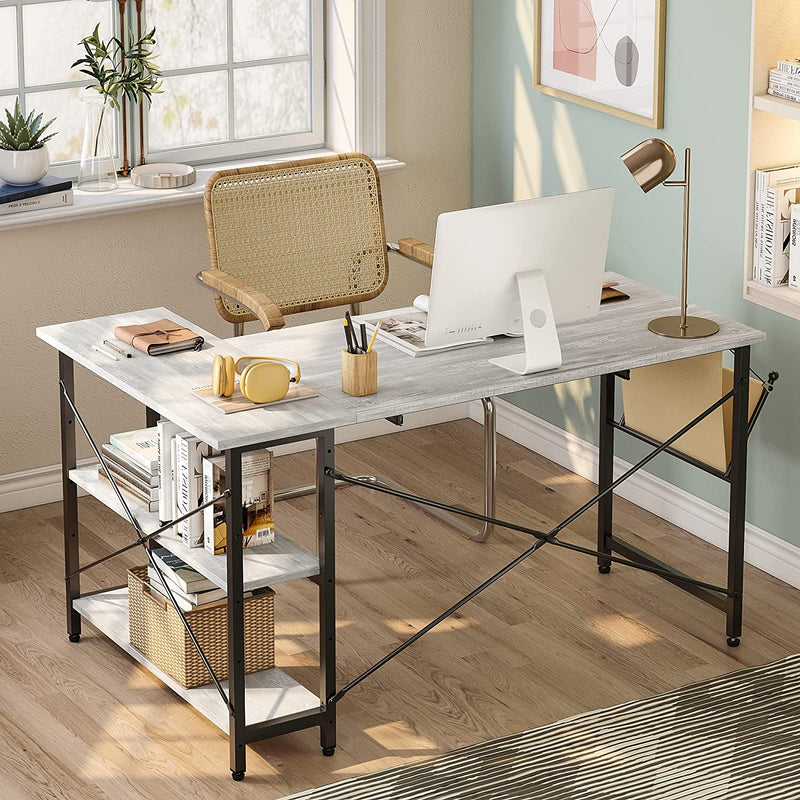 Office Computer Desk with Shelves ,55 Inch Corner Computer Desk Writing Study Table with Keyboard Tray and Storage Bag